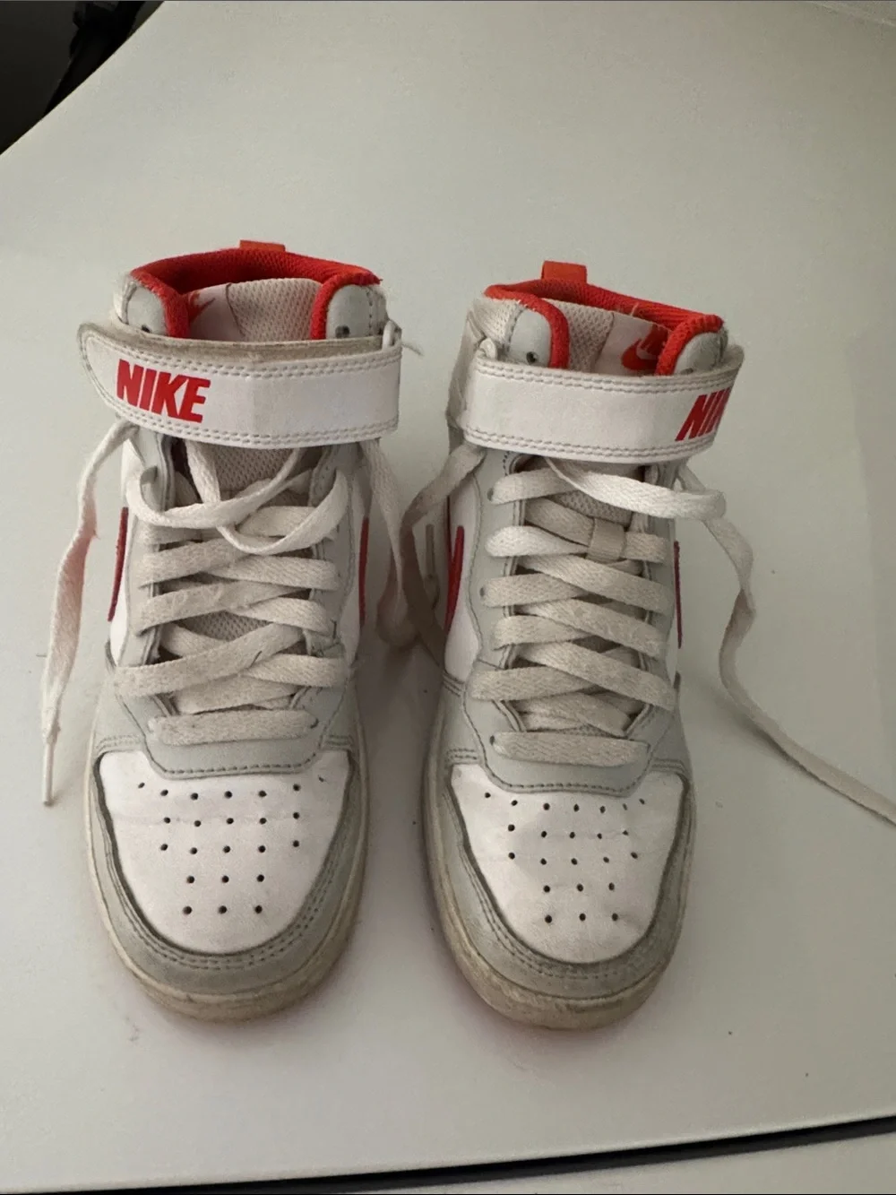 Nike White and Red Mid-Top Sneakers with Strap - Picture 1 of 4